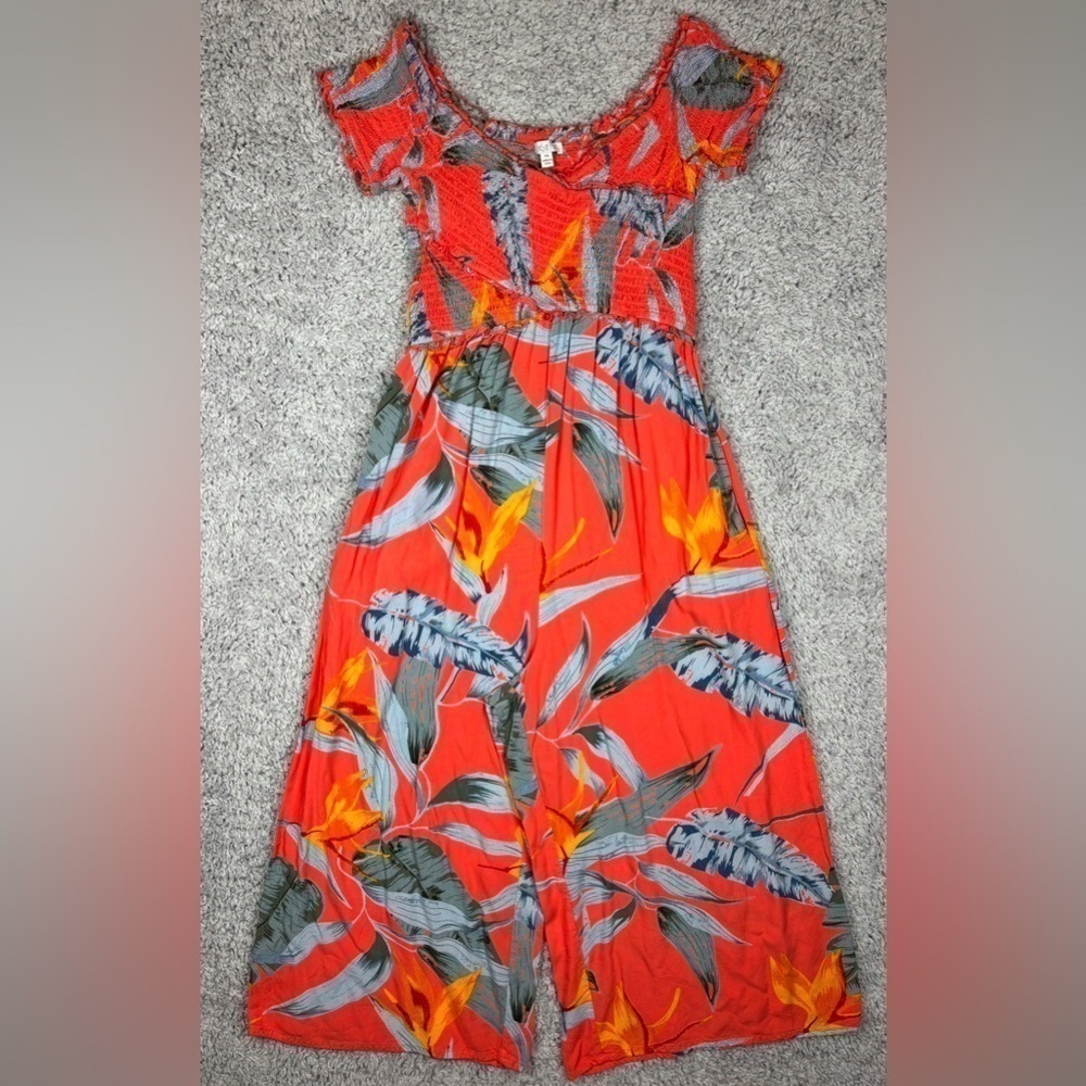 PATRONS OF PEACE Jumpsuit Womens Extra Small Tropical Smocked Top Pockets Wide
